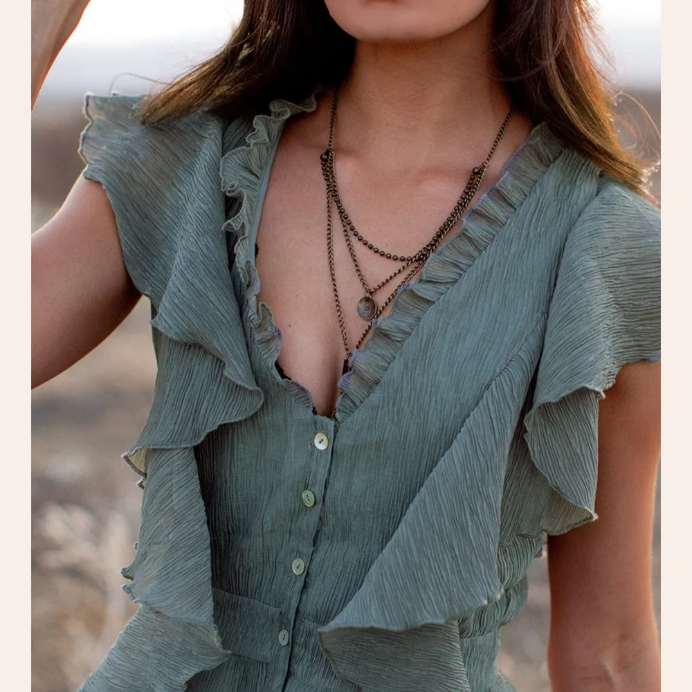 Joyfolie 'Cass' High-low Button Ruffle Dress In Sage XS BNWT 😍 - Picture 4 of 5